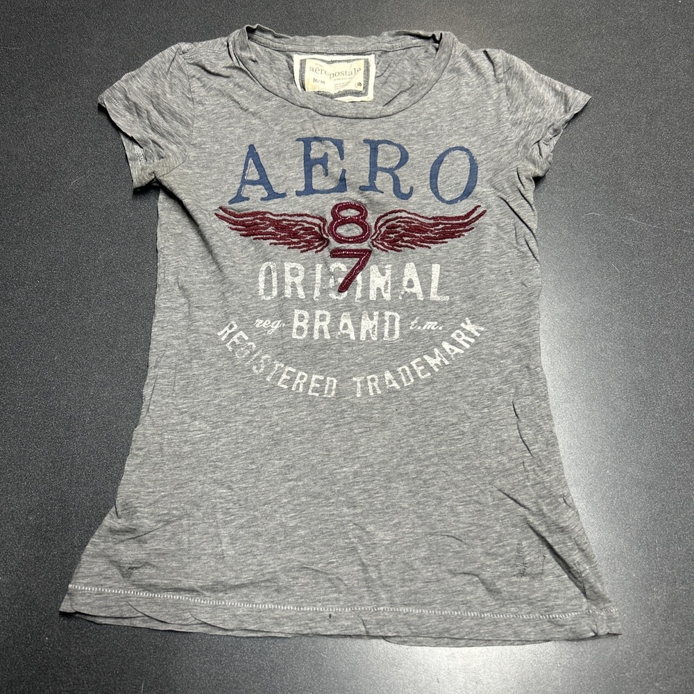 Aeropostale 87 Graphic Womans Juniors Size M Short Sleeve T-shirt Embroidered